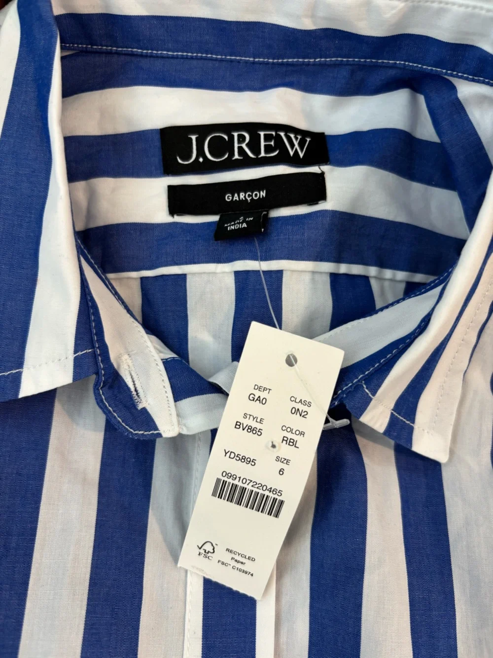 J. Crew Garçon Classic Button Down Blue and White Cotton Poplin Shirt Size 6 NWT